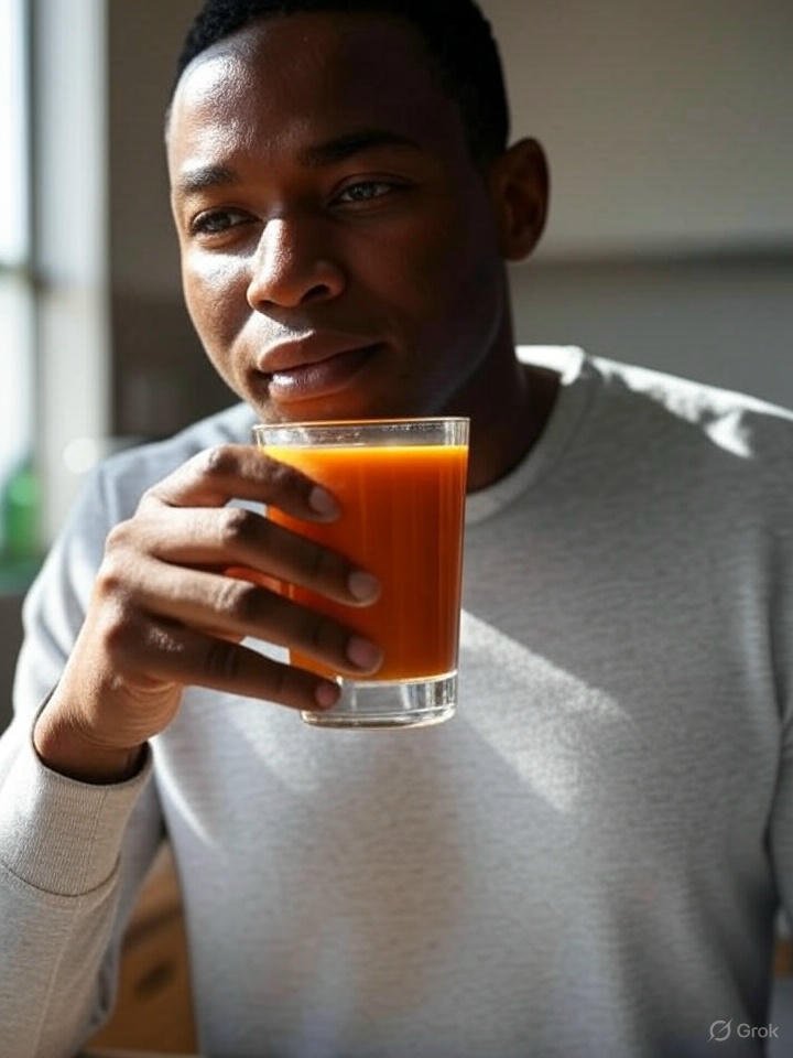 peron drinking carrot juice and taking its benefits