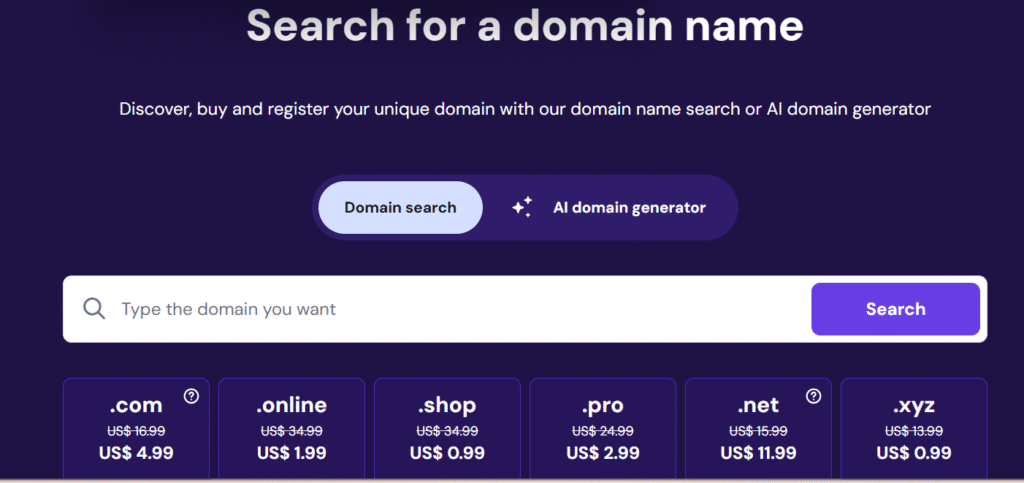  image of Hostinger domain search interface comparison here text should be in english