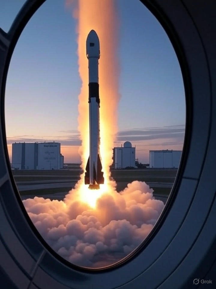 Dynamic image showing the SpaceX Falcon 9 rocket launching with the Axiom-4 crew, with early morning lighting at Kennedy Space Center, capturing the dramatic moment of liftoff] Subhanshu Shukla